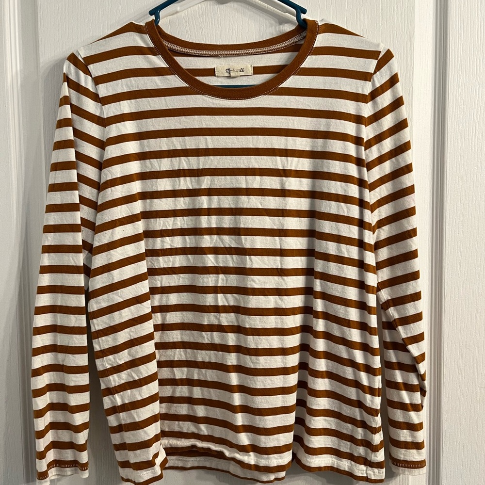 Madewell Brown and White Striped Top